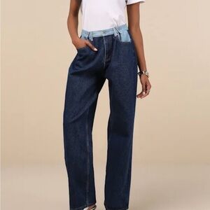 High-waisted wide-leg blue denim jeans with a relaxed fit #denimlove